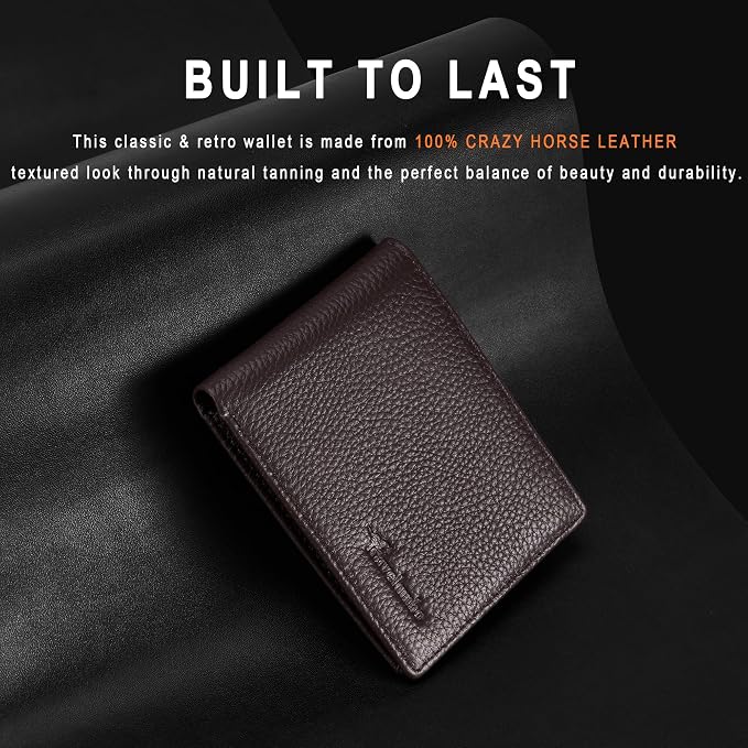 Travelambo Genuine Leather Wallet for Men with Gift Box - Handmade Bifold Stylish - Mens Wallets Rfid Blocking with 2 ID Windows - Image 2