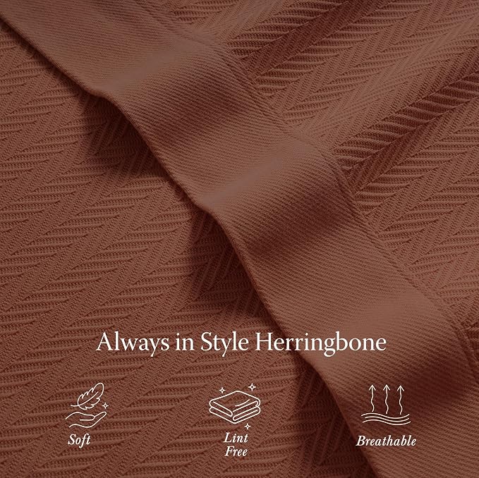 Threadmill Luxury Cotton Blankets for Twin Size Bed | All-Season 100% Cotton Twin Blanket for Bed | Herringbone Soft & Cozy Fall Thermal Blanket, 350GSM, 68x92 inches | Paprika - Image 4