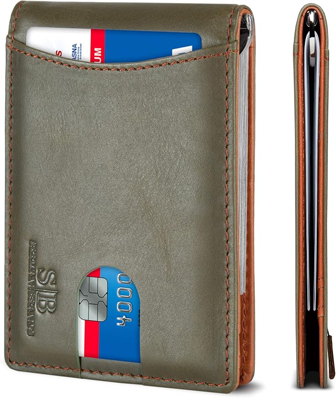 SERMAN BRANDS RFID Blocking Slim Bifold Genuine Leather Minimalist Front Pocket Wallets for Men with Money Clip Thin Mens by SERMANBRANDS