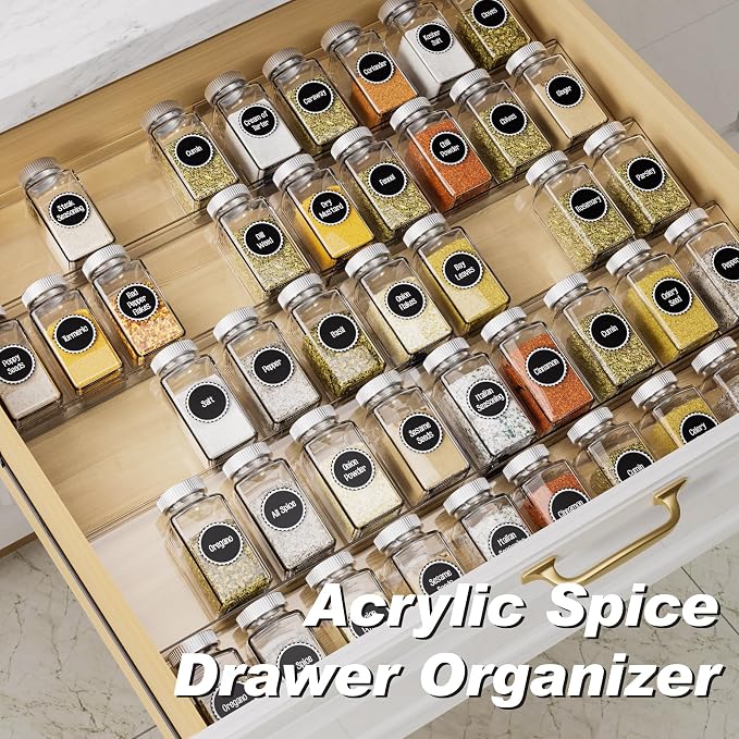 MIUKAA Acrylic Spice Drawer Organizer, 5 Tier - 10 Pack Seasoning Organizer for Drawer, Expandable From 13" to 26" Kitchen Drawer Spice Rack (Jars not Included) - Image 2