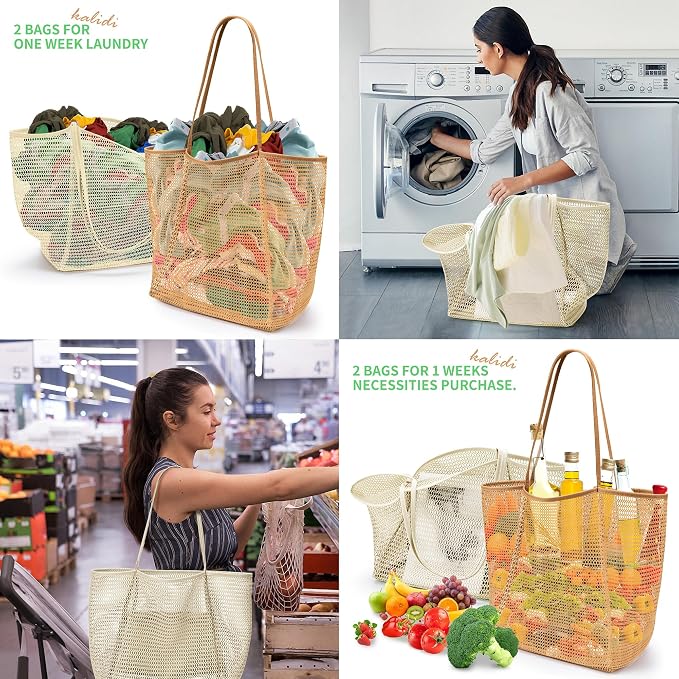 KALIDI Beach Mesh Tote Bag, Casual MAX 23L Summer Foldable Hobo Bag Women | Sandproof Widen Strap Large Shoulder Bag For Lake Pool Vacation Travel Picnic Grocery Market Shopping Carrier - Image 6