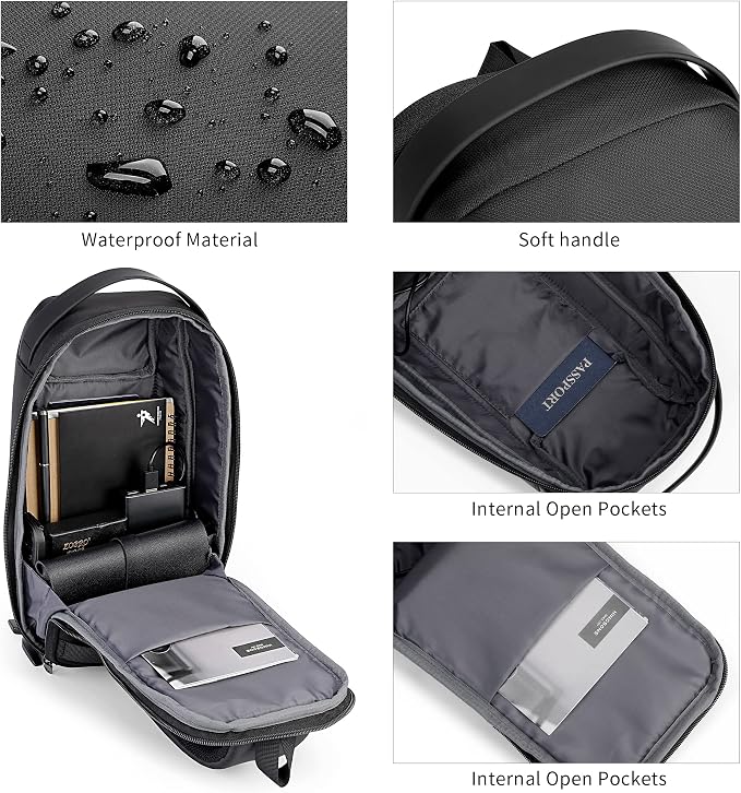 VGOAL Crossbody Sling Bag for Men Sling Backpack Chest Shoulder Bag Black | Waterproof,USB Charge Port,Portable,Minimalist,13*6.7*3.5Inch,Fit 9.7" IPad,Business,Travel,Cycling,Hiking - Image 5