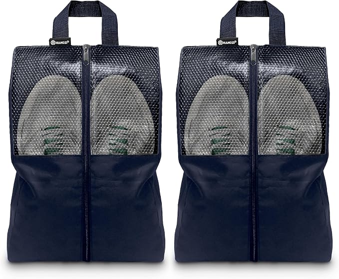 Shoe Bags For Travel, Used As For Storage or Shoe Travel Bag, Space Saving When Travelling With This Travel Shoe Bags For Packing, Featuring Waterproof Nylon Sneaker Bag. (Navy, 2 Pack, Large) by HANOZI