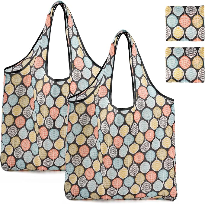 REDSINDA Foldable Reusable Shopping Grocery Bags, Lightweight, Washable, Cute Packable Polyester Tote Bag by REDSINDA