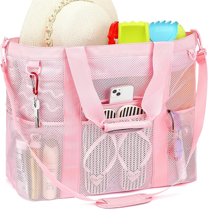 Fammart Mesh Beach Bag for Women, Large Beach Toy Pool Bag with Zipper Pocket, SandProof Cruise Essentials 2026 Family Travel - Image 8
