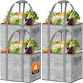 Fab totes Reusable Grocery Bags, Large Foldable Shopping Tote Bags with Reinforced Handles & Hard Bottom,4 Pack, Grey by Fabtotes