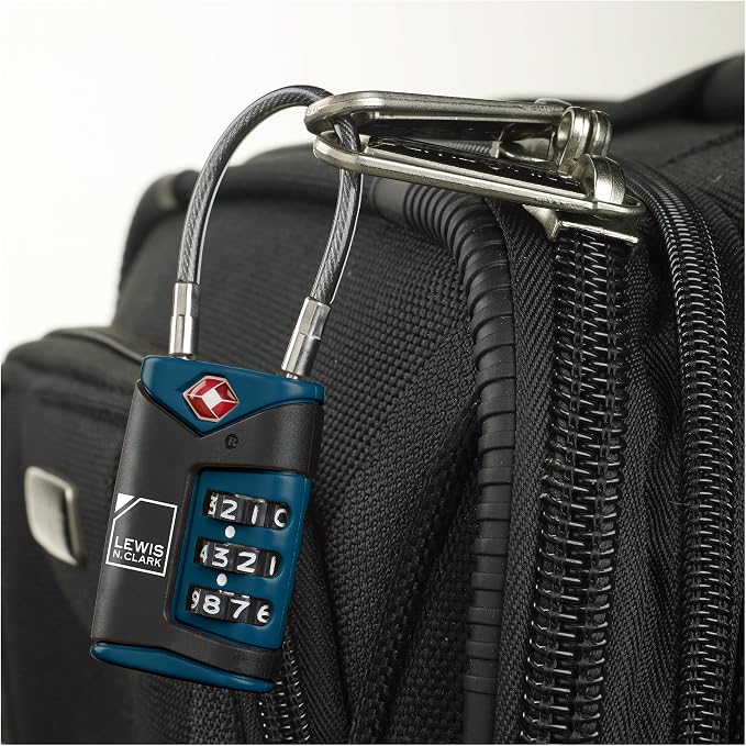 Lewis N. Clark TSA-Approved Combination Luggage Lock with Steel Cable (2-Pack), Blue, One Size - Image 6