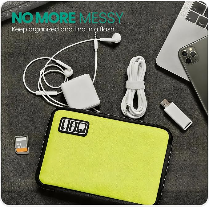 Cord Organizer Travel, Electronics Organizer Tech Pouch - Portable Cable Organizer Bag for Cords, Charger, Phone, SD Card, Power Bank for Travel & Daily Use -Green Green - Image 2