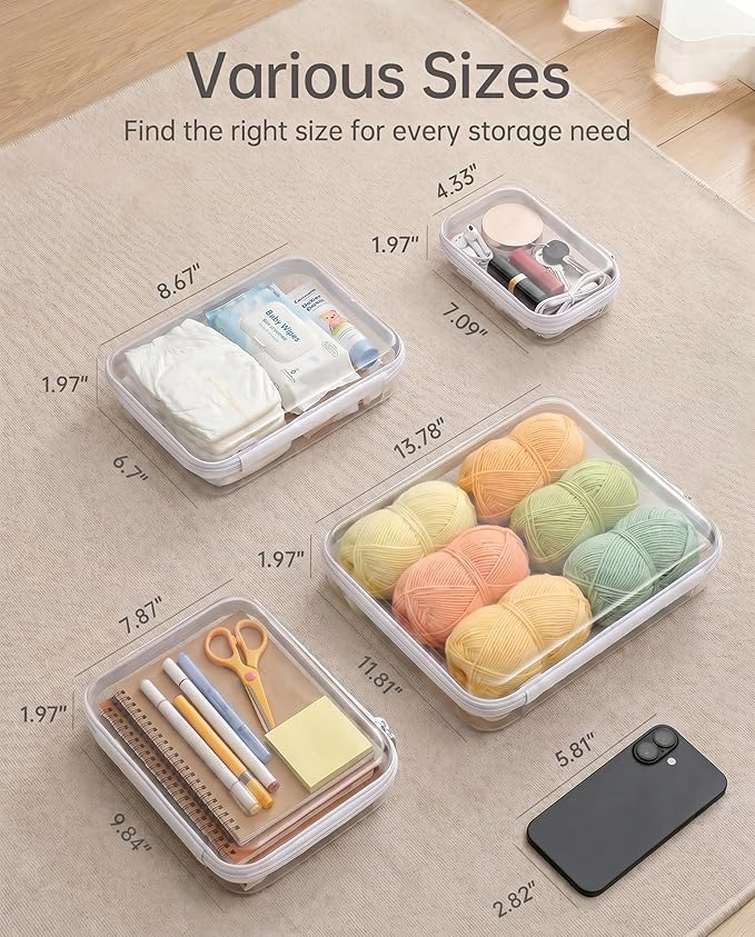 3 Pack Extra Large White Clear Hard Shell Zipper Case, Clear Storage Organizer Bins with Zipper, Water-Resistant Flat Storage Case for Board Games, Documents, Crafts, Toys, Travel - Image 5