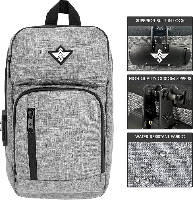 Equinox Sling Backpack Anti Theft Combination Lock Chest Shoulder Bag Waterproof Crossbody Casual Daypack (Black) - Image 5