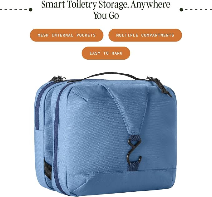Eagle Creek Pack-It Trifold Toiletry Kit, Blue Dawn | Dopp Kit Toiletry Organizer with Padded Interior, Durable Hanging Hook and Large Compartments, Water-Resistant and Washable - Image 2