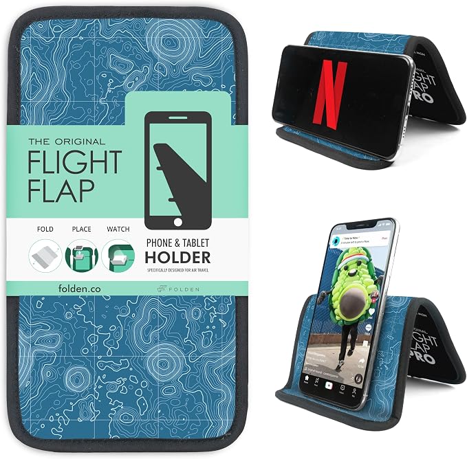 Airplane Phone Holder - Foldable Phone Stand for Plane Travel | Aluminum Build, 9 x 5 in. Topography, Tabletop Mount Desk, Plane Tray Seat back, Treadmill, Fits iPhone Cell Phone by FlightFlapbyFolden