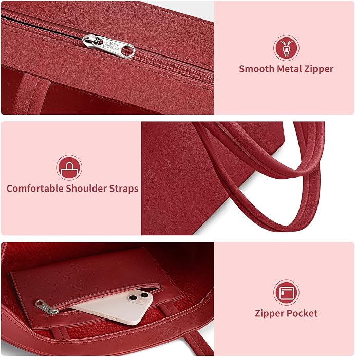 KALIDI Tote Bag Zipper Shoulder Bag Vegan Leather Purses Satchel for Women | Large Casual Handbag for Work Commuting Dating College Everyday - Image 3