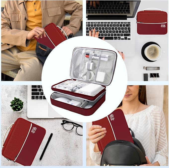 Electronics Organizer,Travel Cord Organizer Pouch,Cable Organizer Bags | Waterproof Electronic Accessories Storage Case for Cables, Cords, Charger, Phone (Three Layer-Winered) - Image 8