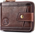 Men's Leather RFID Wallet with Zipper, 14 Card Slots, ID Window | Zippered coin pocket separates loose change; organized for commuting and everyday carry (Coffee) by STEELLION
