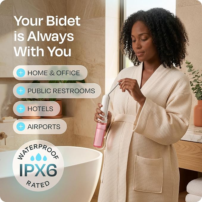 Portable Electric Bidet for Travel - Portable Bidet Rechargeable Handheld Sprayer with 3 High Pressure Modes, USB-C, Adjustable Nozzle & Extra Clean Kit, IPX6 Waterproof Peri Bottle (Pink) - Image 3