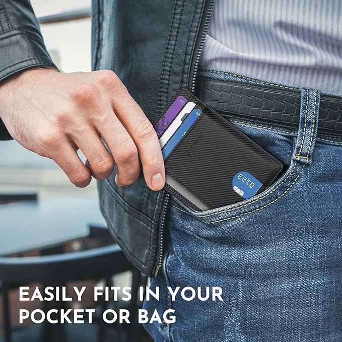 Buffway Slim Minimalist Front Pocket RFID Blocking Leather Wallets for Men and Women - Peak Black - Image 7