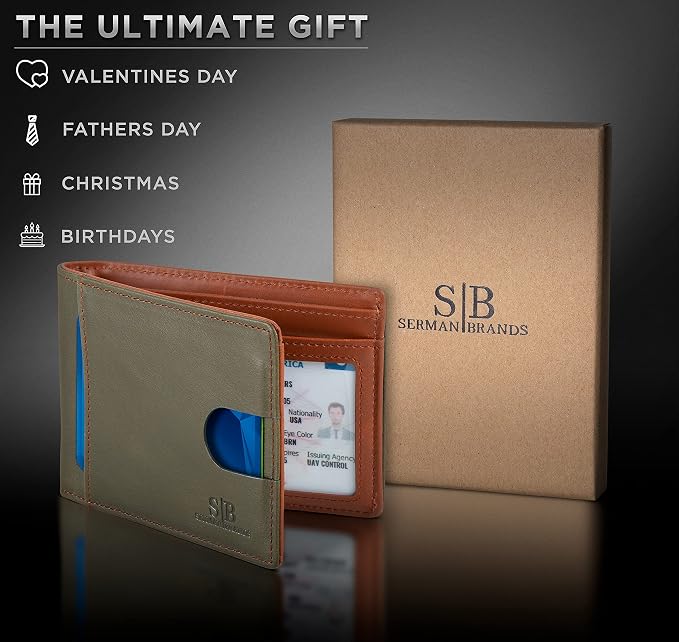 SERMAN BRANDS RFID Blocking Slim Bifold Genuine Leather Thin Minimalist Front Pocket Wallets for Men Billfold Wallet Men Gift - Image 6
