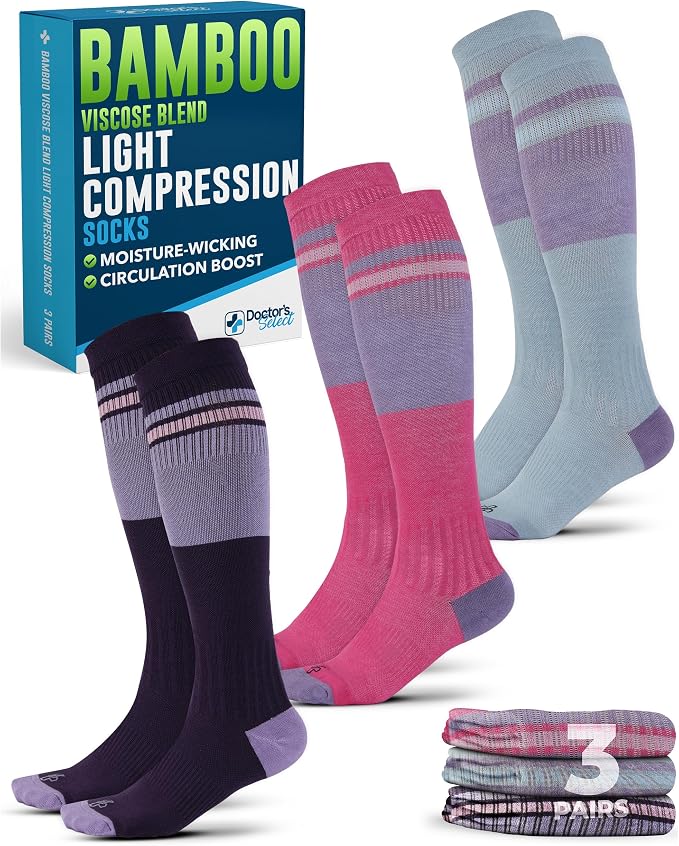 Doctor's Select® Bamboo Viscose Light Compression Socks for Women & Men - 3 Pairs, 8-15 mmHg Compression Socks, Knee High by DoctorsSelect