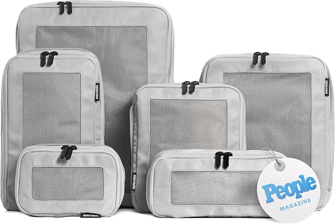 Compression Packing Cubes for Travel, 6-Pack, Light Grey | Solves overpacking, 6-Piece set fits most suitcases, 50% Space savings, Compression luggage organizer bags by Aerotrunk