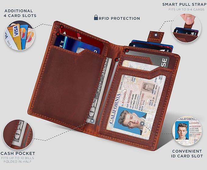 SERMAN BRANDS - Wallets for Men Slim Mens leather RFID Blocking Minimalist Card Front Pocket Bifold Travel Thin - Image 4