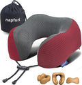 napfun Neck Pillow for Travel, Memory Foam Airplane Pillow, Burgundy | 360° Neck Support, Upgraded 100% Memory Foam for Airplane, Car, Train, Bus, Office Sleep, Travel Essentials for Long Flights by NAPFUN