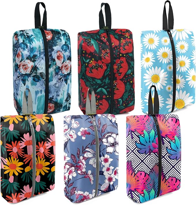 BeeGreen Shoe Bags 6 Pack Flower Design for Travel with Handle as Packing Organizers for Suitcase and Luggage | Portable Nylon Storage Accessories for Vacations, Essential Gifts for Women and Men​ by BeeGreen