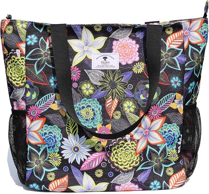 ESVAN Original Floral Water Resistant Large Tote Bag Shoulder Bag for Gym Beach Travel Daily Bags Upgraded - Image 3