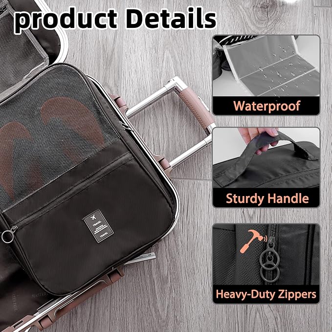 Large Shoe Bags for Travel Holds 4 Pair of Shoes, Shoe Storage Pouch with 3 Layers Compartments, Waterproof & Washable (Black) - Image 6