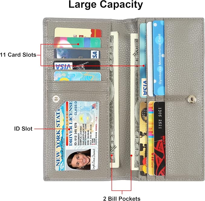 Ultra Slim Thin Leather Women Wallet RFID Blocking Credit Card Holder Bifold Long Ladies Billfold - Image 3