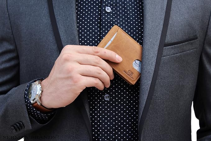 SERMAN BRANDS RFID Blocking Slim Bifold Genuine Leather Minimalist Front Pocket Wallets for Men with Money Clip Thin Mens - Image 2