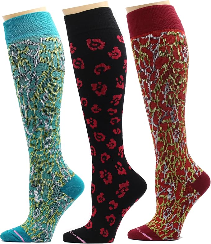 Dr. Motion 3 Pairs Light Summer Bright Fun Graduated Compression Women's Knee-Hi Socks by Dr.+Motion