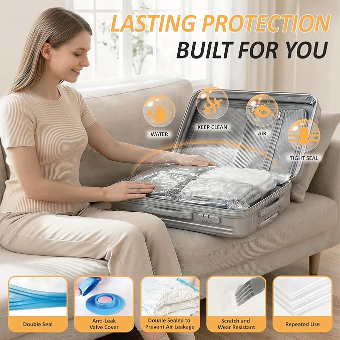 Cozy Essential Travel Vacuum Storage Bags with Rechargeable Cordless USB Pump, Space Saver Bags for Luggage, Suitcase, Carry-On, for Clothes, Blankets, Bedding & Seasonal Storage,22 Combo - Image 6