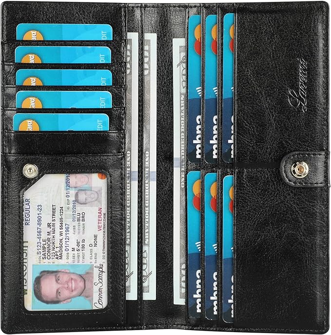 Ultra Slim Thin Leather Women Wallet RFID Blocking Credit Card Holder Bifold Long Ladies Billfold by Lavemi