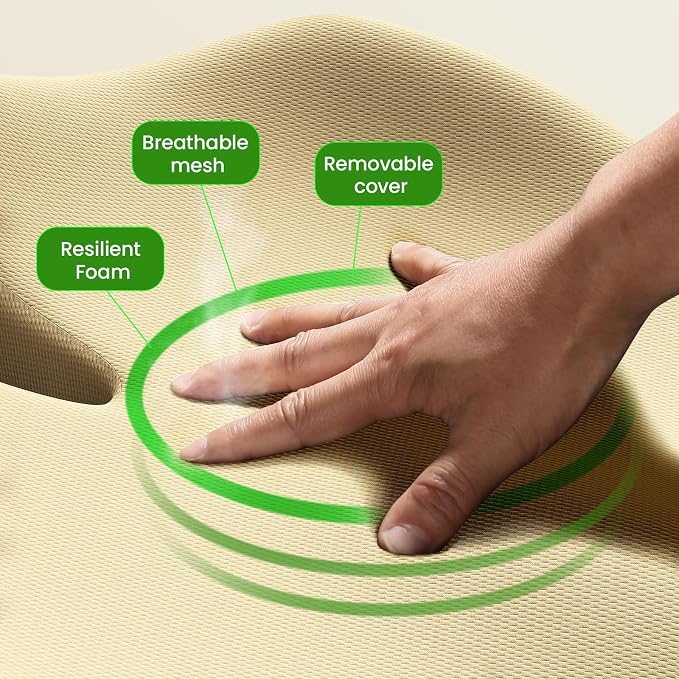 Benazcap Large Seat Cushion for Office Chair, Beige | Memory Foam - Image 7