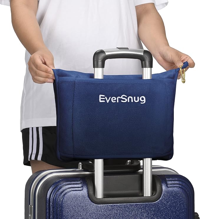 EverSnug Travel Friendly Blanket and Pillow Bundle – Airplane Travel Accessories with Soft Bag Pillowcase for Women & Kids, Hand Luggage Sleeve and Backpack Clip | Color Includes Navy Blue & Grey - Image 7