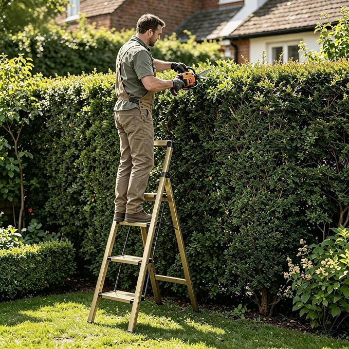 Step Ladder 4-Step Champagne Finish Aluminum Folding Ladders | Anti-slip Sturdy Foldable Ladder Step Stool for Kitchen Home Office Libaray - Image 4