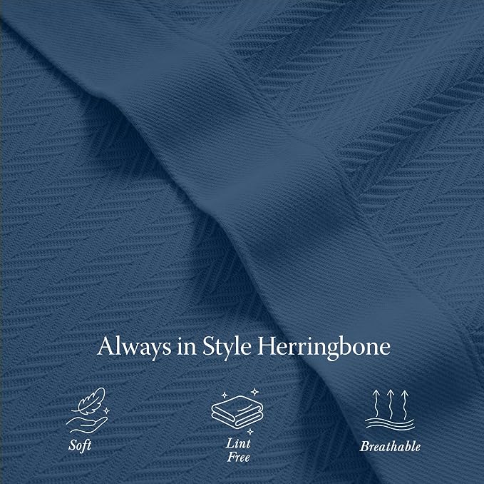 Threadmill Luxury Cotton Blankets for Twin Size Bed | All-Season 100% Cotton Twin Blanket for Bed | Herringbone Soft & Cozy Fall Thermal Blanket, 350GSM, 68x92 inches | Folkstone Blue | 100% Cotton, Herringbone Pattern, 350 GSM, 68x92 in, Breathable, A... - Image 4