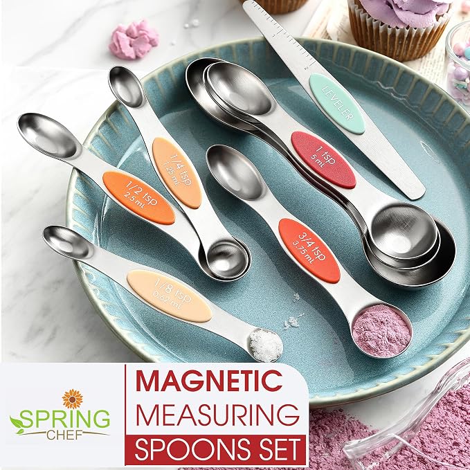 Spring Chef Stainless Steel 8 Magnetic Measuring Spoons Set, Desert Sunset | Dual Sided Metal Teaspoon & Tablespoon Measuring Spoons with Leveler for Dry & Liquid Ingredients, Fits in Kitchen Spice Jars - Image 7