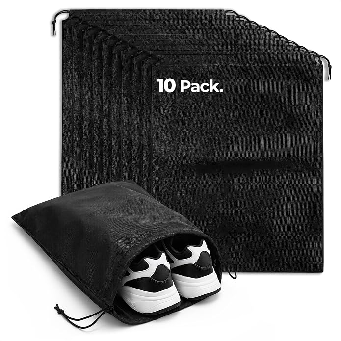 Travel Shoe Bags for Packing in Suitcase, 10 Pcs, Breathable Fabric | Shoe Bags for Travel, Non Woven Fabric, Drawstring, 15.75 x 11.80 in, Dust Proof, for Sneakers, Heels, Gym & Dance Shoes by Lagarto