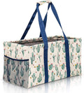 Extra Large Utility Tote Bag, Oversized Collapsible Reusable Wire Frame Rectangular Canvas Basket With Two Exterior Pockets For Beach, Pool, Laundry, Car Trunk, Storage - Cactus White by Lucazzi