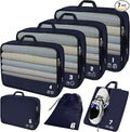 7 Set Compression Packing Cubes for Travel, Luggage Organizer Bags for Suitcases with Mesh Panels, Shoe Bag & Toiletry Bag for Carry On, Vacation & Cruise Essentials (Navy Blue) by Carttiya