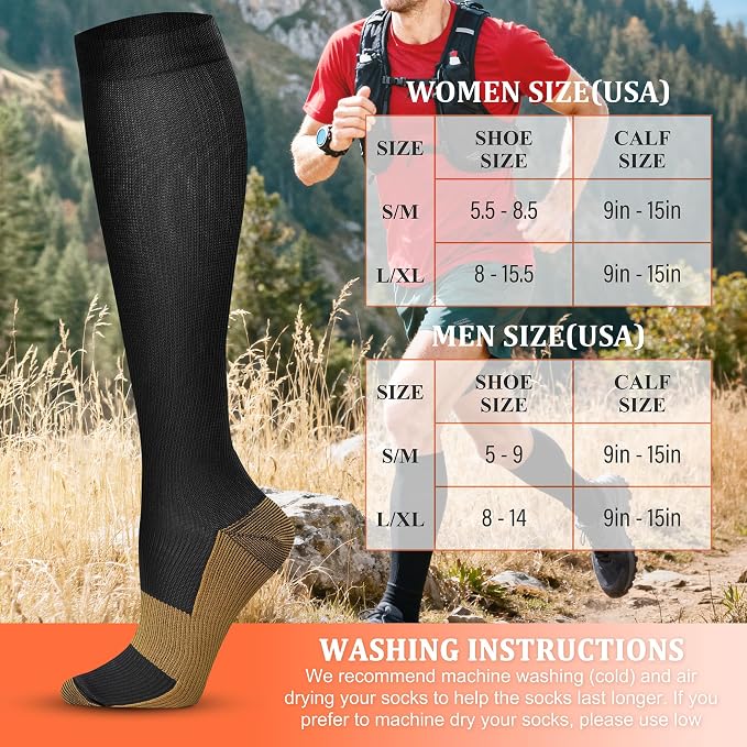 FEYHAY Copper Compression Socks (8 Pairs) 15-20 mmHg Circulation is Best Athletic & Daily for Men & Women, Running, Climbing - Image 7
