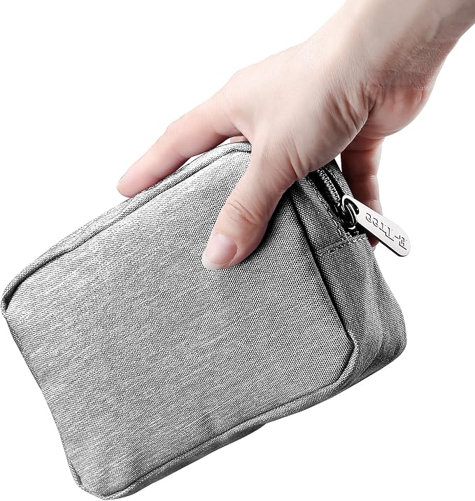 E-Tree Small Makeup Bag, Cosmetic Toiletry Skin Care Make up Little Items Pouch for Purse, Zipper Mini Tech Charger Cable Electronic Organizer Case, Travel Accessories for Women Men Teen, Grey by E-Tree