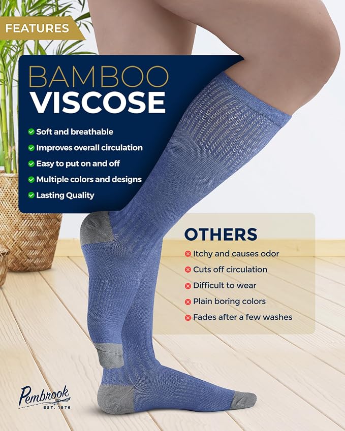 Pembrook® Bamboo Viscose Light Compression Socks - 3 Pairs | 8-15 mmhg Compression Socks | Knee High Comfort Support Socks - Image 4