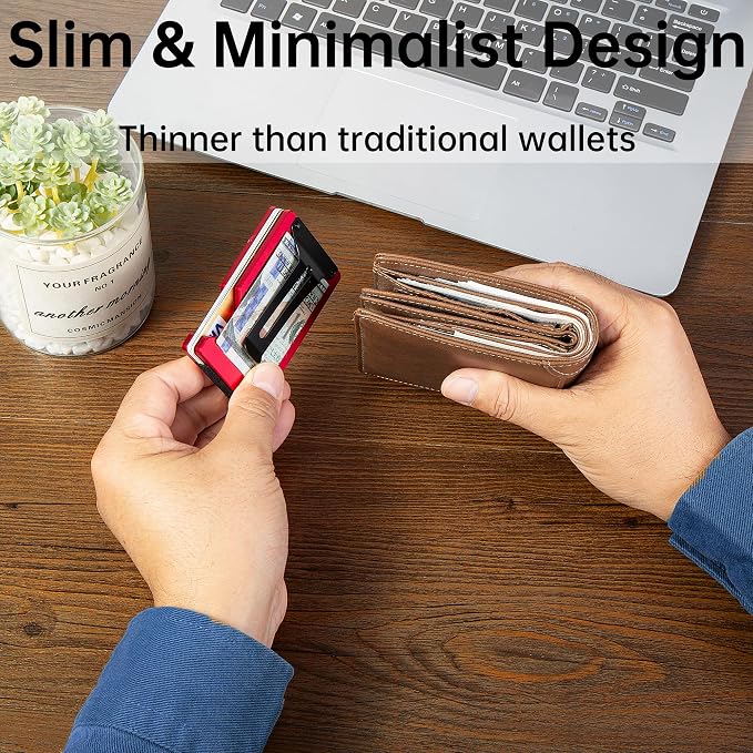 Minimalist Wallet for Men, Slim Metal RFID Blocking Wallet Credit Card Holder Money Clip & Cash Strap, Scratch-Resistant Holds 15 Cards,Ideal Gift for Men | Matte Red - Image 5