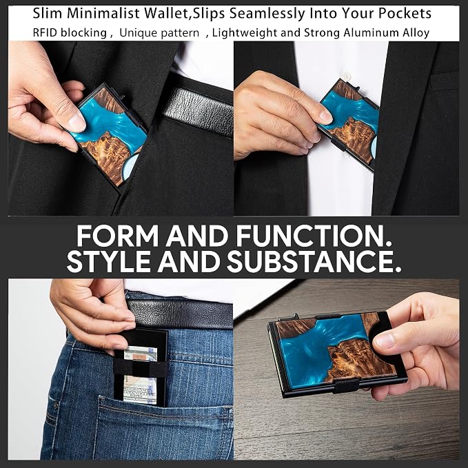 Slim Card Holder Wallet for Men, Minimalist RFID Blocking Pop Up Wallet, Smart Metal Business Card Case Holds 12 Cards, Money Clip, Front Pocket Wallet, Gifts for Men - Image 5