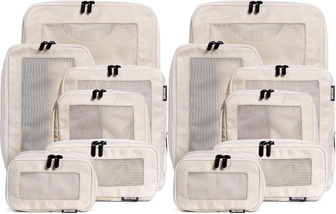 Compression Packing Cubes for Travel - Luggage Organizer Bags - Double Zipper Packing Cubes for Suitcases (12-Pack, Beige) by Aerotrunk