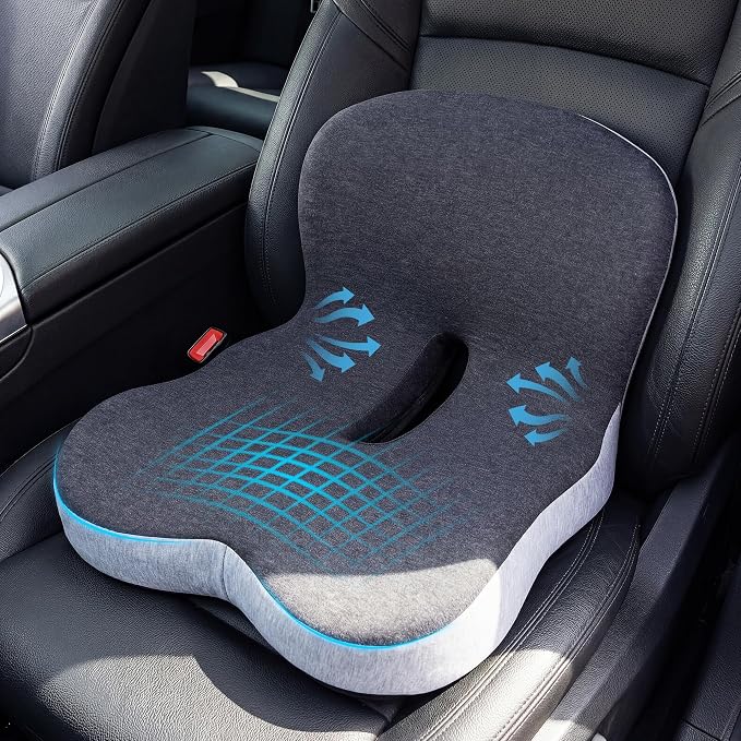 Memory Foam Car Seat Cushion – Ergonomic Driver Seat Cushion for Sciatica & Tailbone Pain, Breathable Non-Slip Car Seat Pad with Lumbar Support for Car, Truck, SUV, Office Chair by Unknown