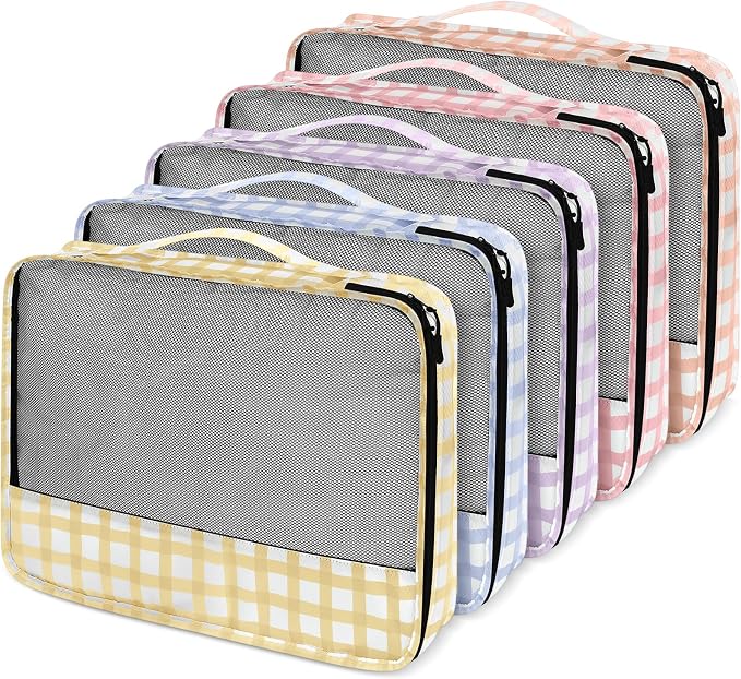 5 Pcs Packing Cubes for Suitcase Large Travel Cubes Carry on Luggage Organizer Bags for Clothes Accessories(S,Plaid) - Image 5